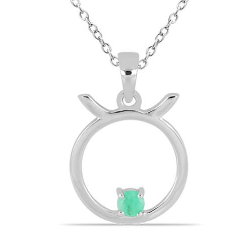 TAURUS STERLING SILVER PENDANTS WITH 0.35 CT EMERALD #VP032044